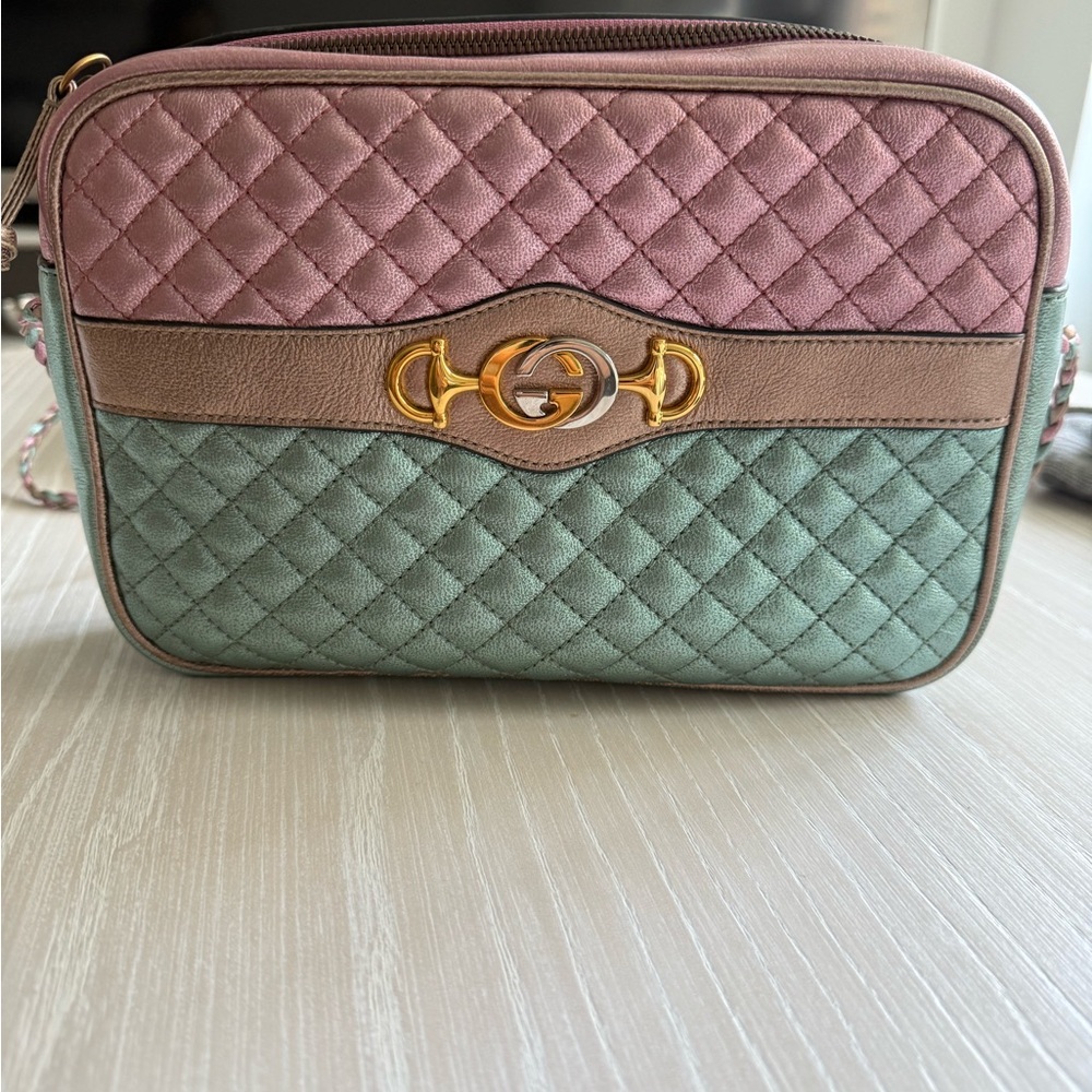 Gucci Interlocking G Horsebit Zuni Chic Quilted Crossbody Bag - Mauve and Sage